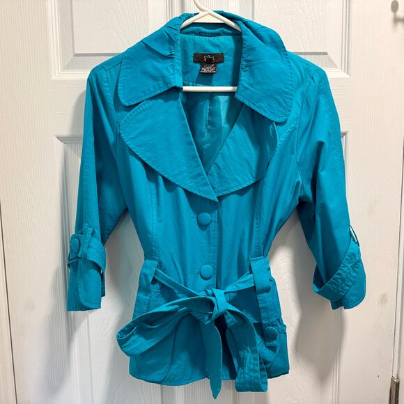 Luii Jacket Fully Lined 3/4 Sleeve Womens Sz M Blue 2-Button Front wi Tie A-0078 - Picture 3 of 13